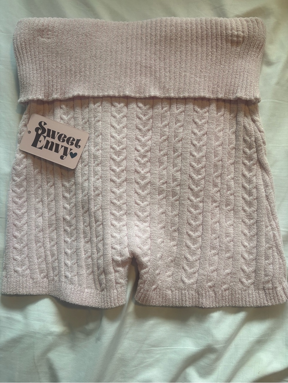 Sweet Envy Cable-Knit High Waist Shorts - Light Pink